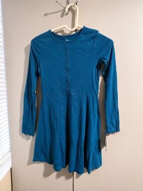 art class Teal Long-Sleeve Ribbed Skater Dress